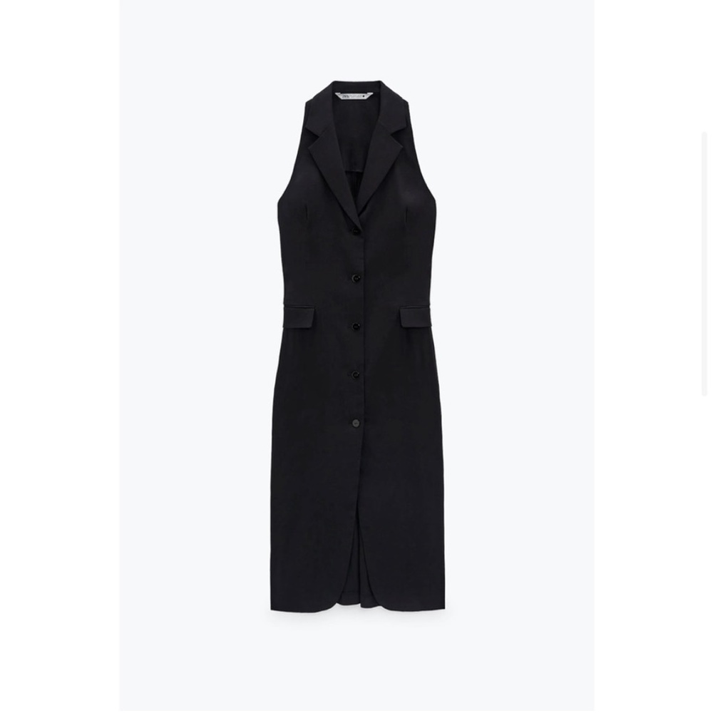 Zara Black Linen Sleeveless Vest Midi Dress - Picture 3 of 11